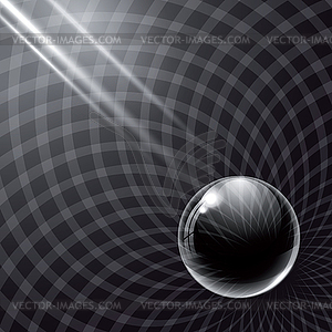 Black glass ball and rays of light - vector clipart
