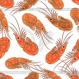 Seamless background with prepared shrimps - vector image