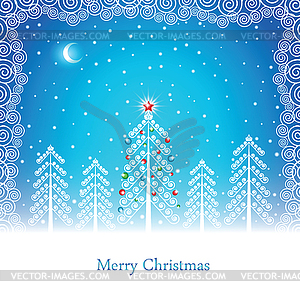 Winter forest under moon - vector clip art