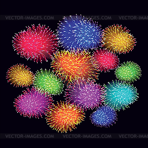 Colorful fireworks on dark background - vector clipart