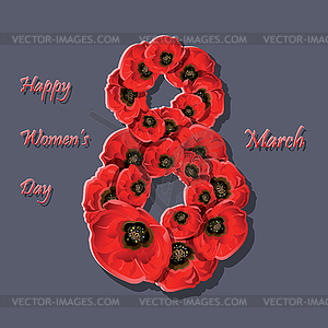 Poppy flowers on greeting card for Womens day - vector image