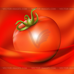 Red fresh tomato on abstract red background - royalty-free vector clipart