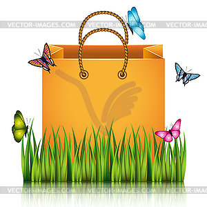 Orange paper shopping bag - vector clipart