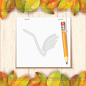 Hanging pencil by paper sheet - vector clipart