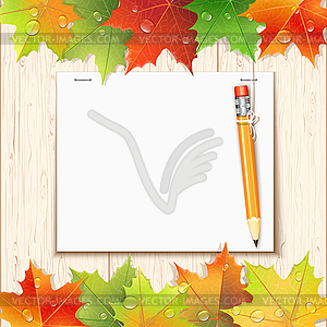 Hanging pencil by paper sheet - vector clipart