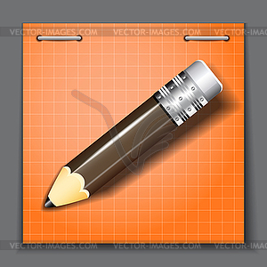 Small pencil on orange paper sheet background - vector image