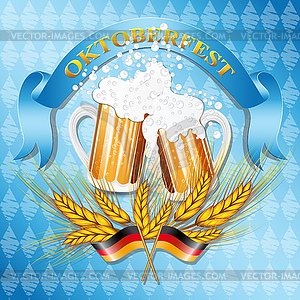 Урожай стиль эмблема с бокалами пива - изображение в векторе