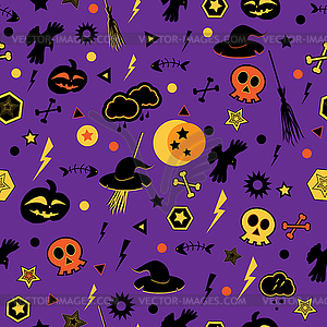 Halloween symbols on violet background - vector clipart