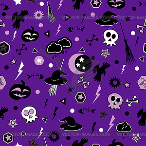 Halloween symbols on violet background - vector image