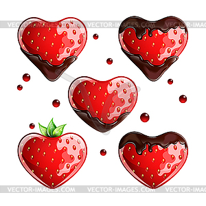 Set of fresh strawberries with chocolate - vector clipart