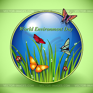 World environment day sign on green background - vector image