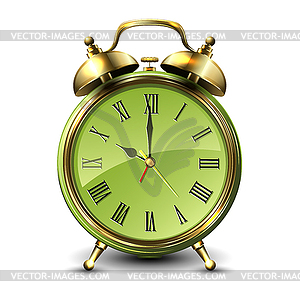 Green retro style alarm clock - vector clipart