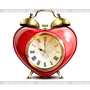 Metal retro style alarm clock in heart form - vector clipart