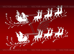 Санта-Клаус и подарки в санях с северными оленями - векторный клипарт EPS