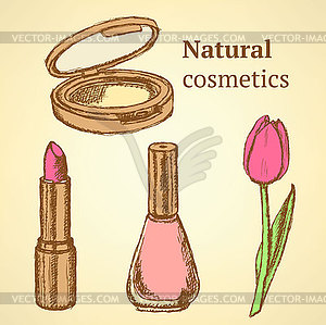 Sketch beauty equipment with tulip - vector image