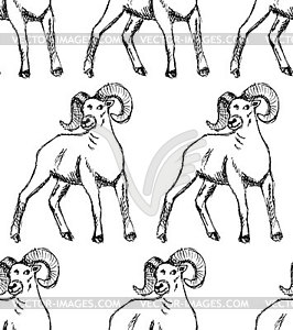 Sketch New Year ram in vintage style - vector clipart