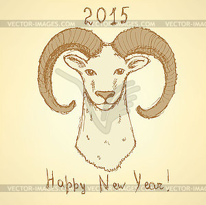 Sketch New Year ram in vintage style - vector clip art