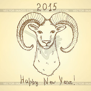 Sketch New Year ram in vintage style - vector image