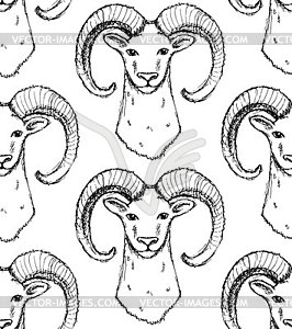 Sketch New Year ram in vintage style - vector clipart