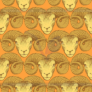Sketch New Year ram in vintage style - vector image