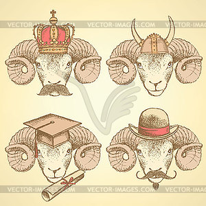 Sketch unusual rams set - vector clipart