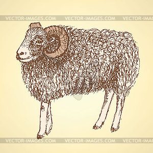 Sketch New Year ram in vintage style - stock vector clipart