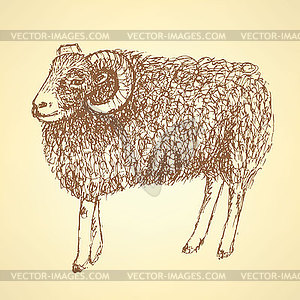 Sketch New Year ram in vintage style - vector image