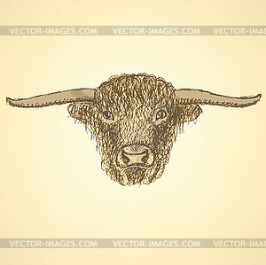 Эскиз бык голова в винтажном стиле - векторизованный клипарт