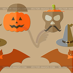 Flat scull, pumkin, hat and bat - vector image