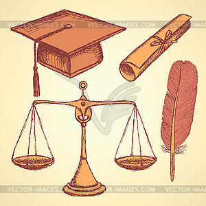Sketch justice and education set - vector EPS clipart