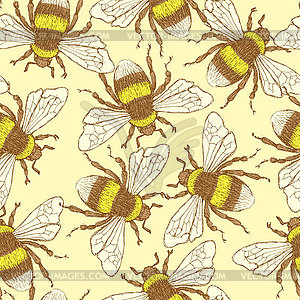 Sketch bumble bee in vintage style - vector clip art