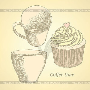 Sketch coffee set in vintage style - vector image