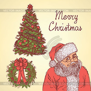 Sketch Christmas set in vintage style - vector clipart