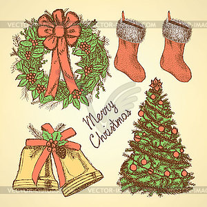 Sketch Christmas set in vintage style - vector EPS clipart