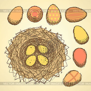 Sketch nest with eggs in vintage style - vector image