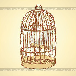 Sketch bird cage in vintage style - vector clip art