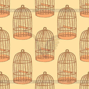 Sketch bird cage in vintage style - vector image