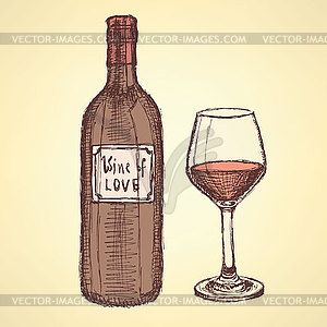 Sketch wine set in vintage style - royalty-free vector clipart