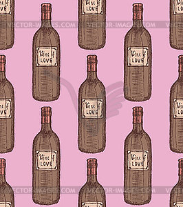 Sketch wine bottle in vintage style - vector image