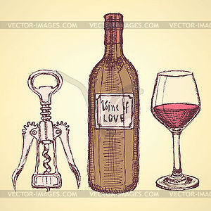 Sketch wine set in vintage style - vector image