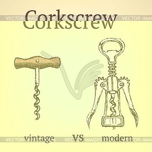 Vintage corkscrew versus modern - vector image