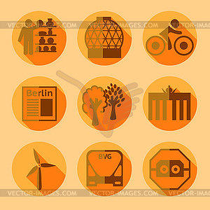Flat Berlin icons with shadow - vector clipart