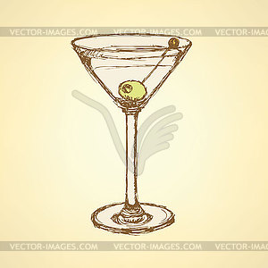 Sketch martini glass with olive - vector clipart