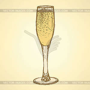 Sketch champagne glass in vintage style - vector clipart