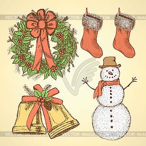 Sketch Christmas set in vintage style - vector clipart