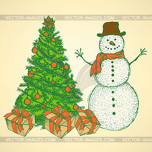 Sketch Christmas set in vintage style - royalty-free vector image