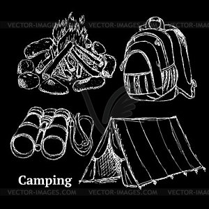 Sketch camping set in vintage style - vector EPS clipart