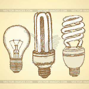 Sketch economic light bulb in vintage style - vector clip art