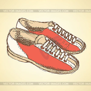 Sketch bowling shoes in vintage style - vector EPS clipart