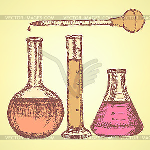 Sketch scientific equpment in vintage style - vector clipart